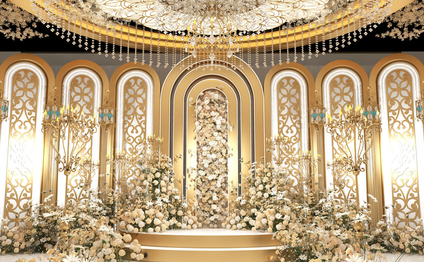 托喀依乡香槟色调婚礼堂效果展示